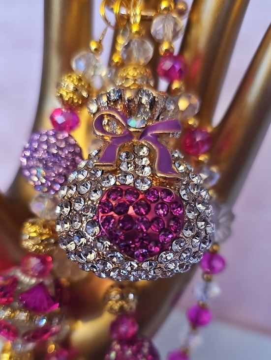 no brand Accessories - CHARMS: Gold-Tone Pink Crystal Heart Money Bag